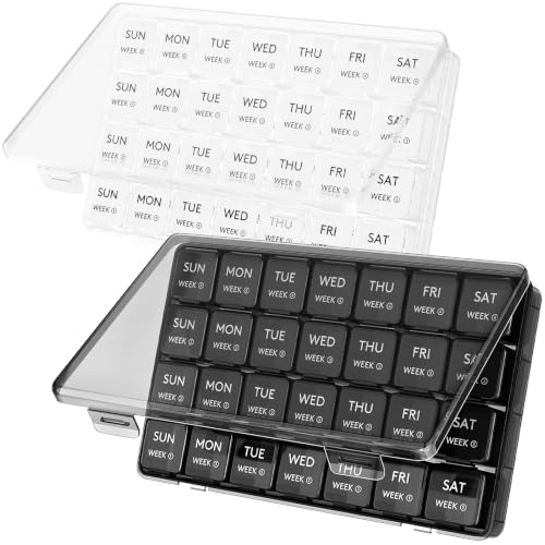 Image of Lifewit Monthly Pill Organizer, 28 Day Pill Box, Black and Clear, 28 Grids