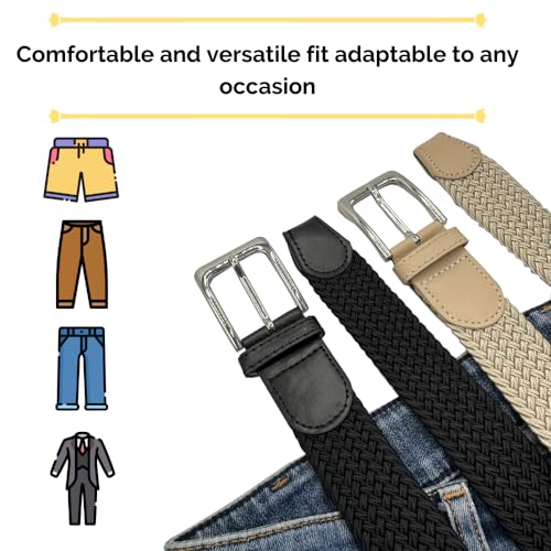 2 Pieces Braided Elastic Belt for Men Women Stretchy Elastic Belt Extensible Work Belt Adjustable Belt Beige Black4
