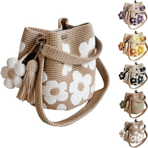 Bolso tote tejido a mano con flores para mujer miniatura 1