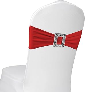 100 Pack Spandex Stretch Red Chair Sashes Bows, Elastic Chair Cover Bands Ties with Buckle Slider for Wedding Party Banquet Restaurant Baby Shower Chairs Decorations