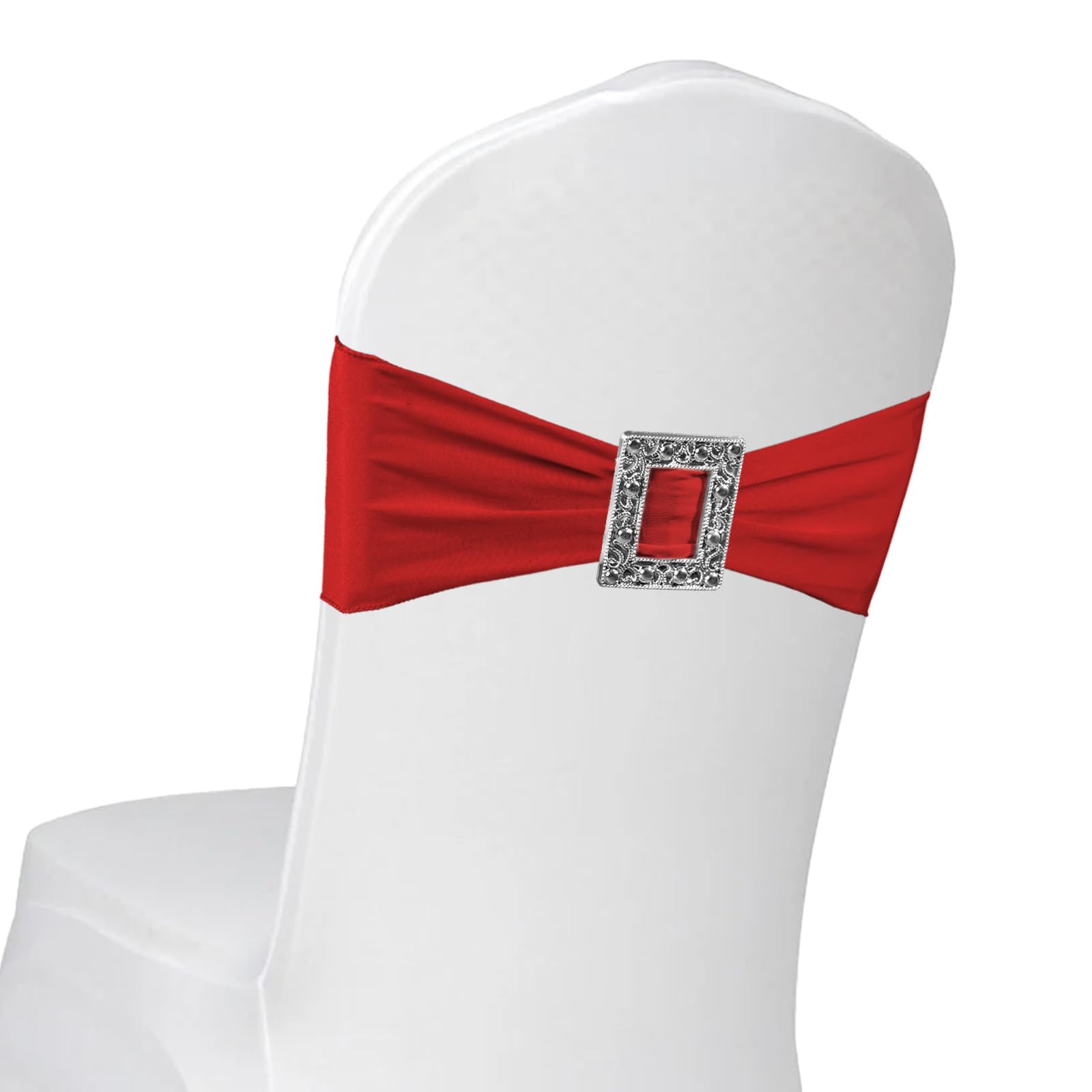 PWDAN Spandex Red Chair Sashes 100 Pack, Elastic Stretch Chair Cover Bands Ties Bows with Buckle Slider for Wedding Party Banquet Restaurant Baby