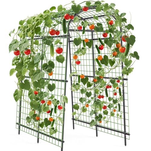 Garden Arch Trellis, 7.5FT Extra Tall Polyethylene-Coated Stainless Steel Garden Trellis for Climbing Plants, Vegetables, Flowers, Outdoor Pergola Arbor Wedding Party Decoration, Cucumber Trellis, Gar