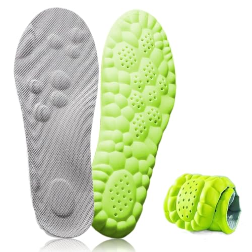 [1 Pair] Massage Insoles for Men and Women 4D Cloud Memory Foam Technology Soft Cushioning Arch Support Breathable Shoe Inserts for Comfort and Shock Absorption (Green 39-40 255 MM)
