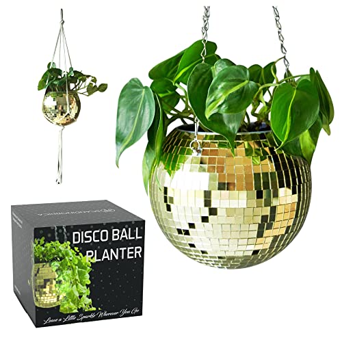 SCANDINORDICA Disco Ball Planter, Disco Ball Plant Hanger, Mirror Disco Planter with Chain, Macrame Hanger