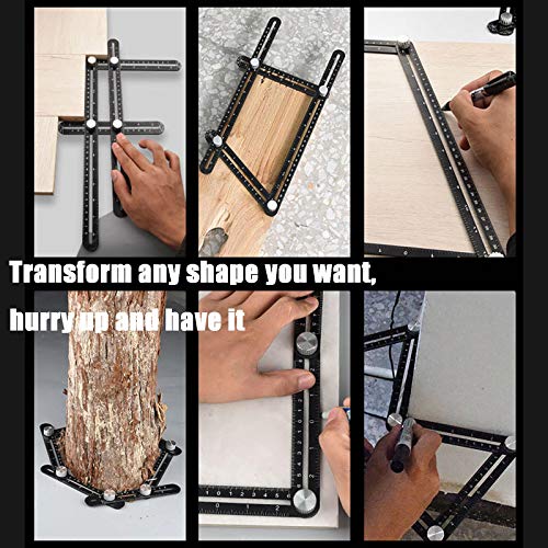 Multi-Angle Measuring Ruler,Multi Angle Tool,12-Sided Angle Measurement,Tile Holes Measure Ruler With 3-Holes Positioning Apertures,Upgrade Multi Angle Ruler/Metal/Black #TOP5