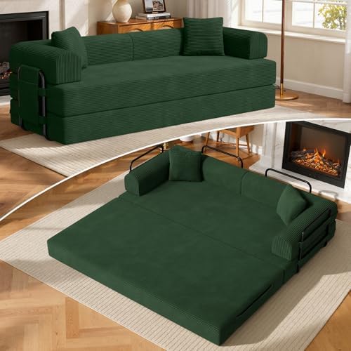 Convertible Sleeper Couch,4-in-1 Folding Couch Bed with Fixed-Sha...