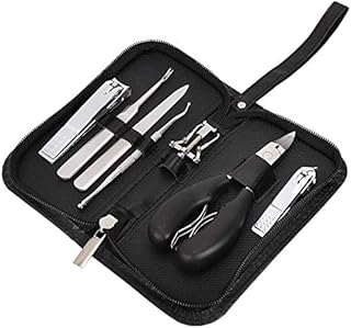 Conjunto de 7 peças de pedicure para correção de unhas encravadas, kit de ferramentas para pedicure e pedicure em aço inoxidável, preto, portátil, para viagem, manicure/pedicure, para homens e mulheres com bolsa de poliuretano