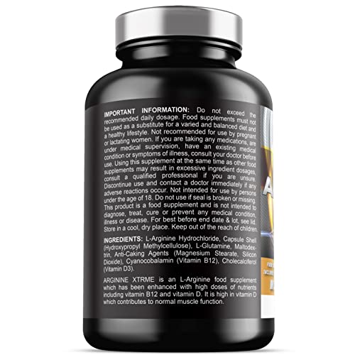 L-Arginine-Capsules-2600mg-L-Arginine-with-added-Glutamine-B12-and-D3-for-Normal-Muscle-Function-120-Vegetarian-Capsules