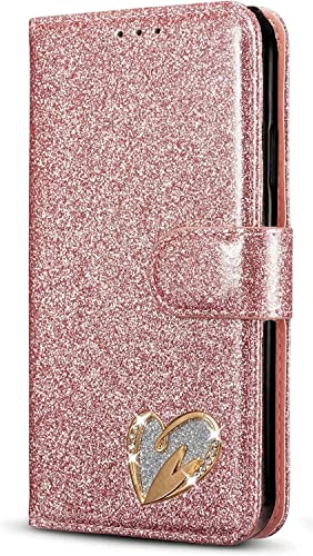 MHtech Funda para Samsung Galaxy S22 Funda de piel brillante con purpurina para teléfono Samsung S22 (oro rosa) Cover