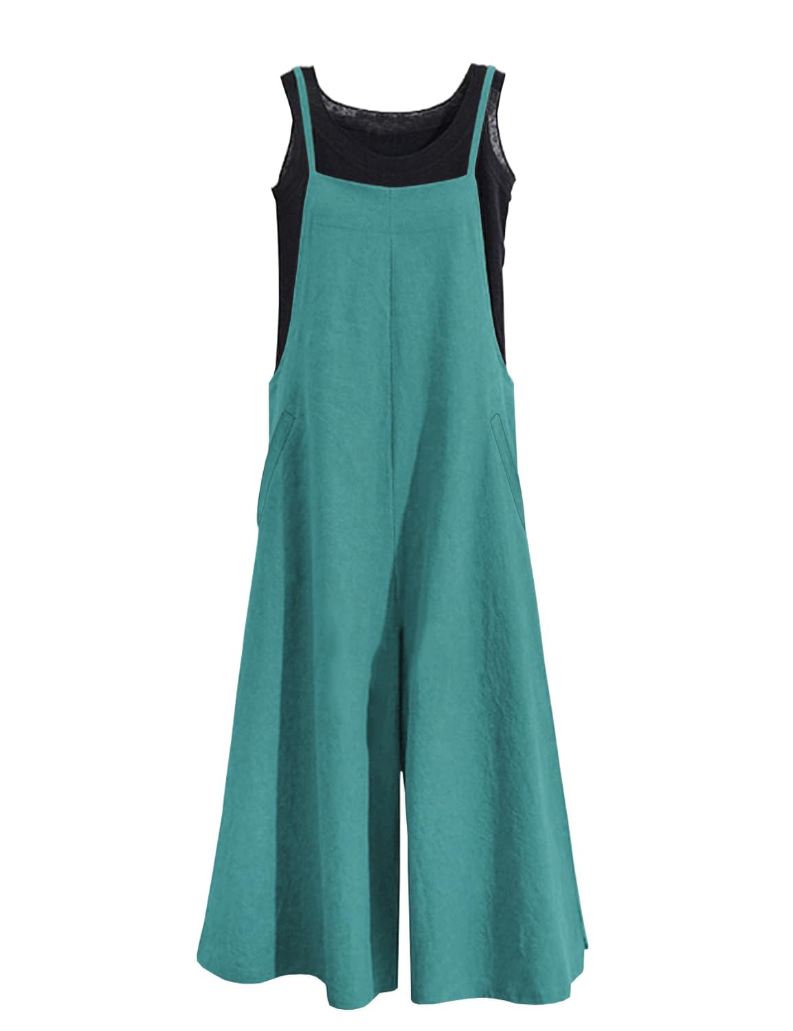 YESNO Women Casual Loose Long Bib Pants Wide Leg Jumpsuits Baggy Cotton Rompers Overalls with Pockets PZZTYP2