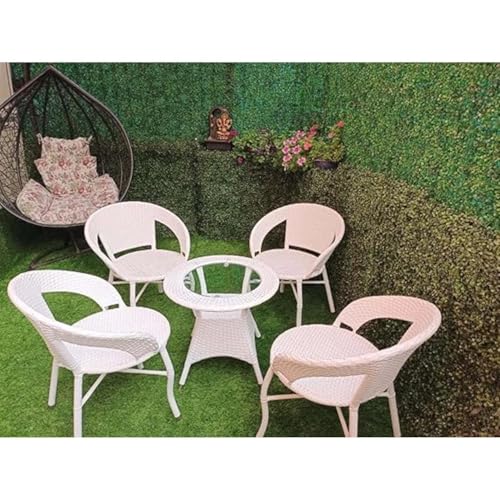 Image of Furniture Premium Designer Garden /Balcony /Terrace /Coffee /Poolside Patio Wicker Seating Chair and Table Set Outdoor Furniture (D-12 White, 4+1)