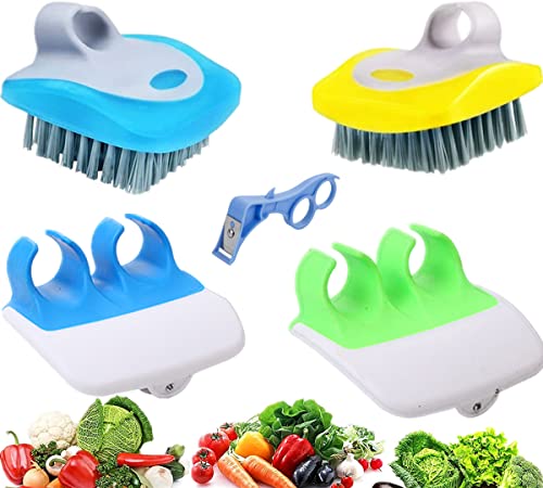 5 Pieces Fruit Vegetable Brush And Finger Peeler Set Vegetable Scrubbers Fruit Palm Peeler Kitchen Brush Set For Fruits, Potatoes, Cucumber, Kitchen Gadgets Set(Assorted Colors) #TOP20