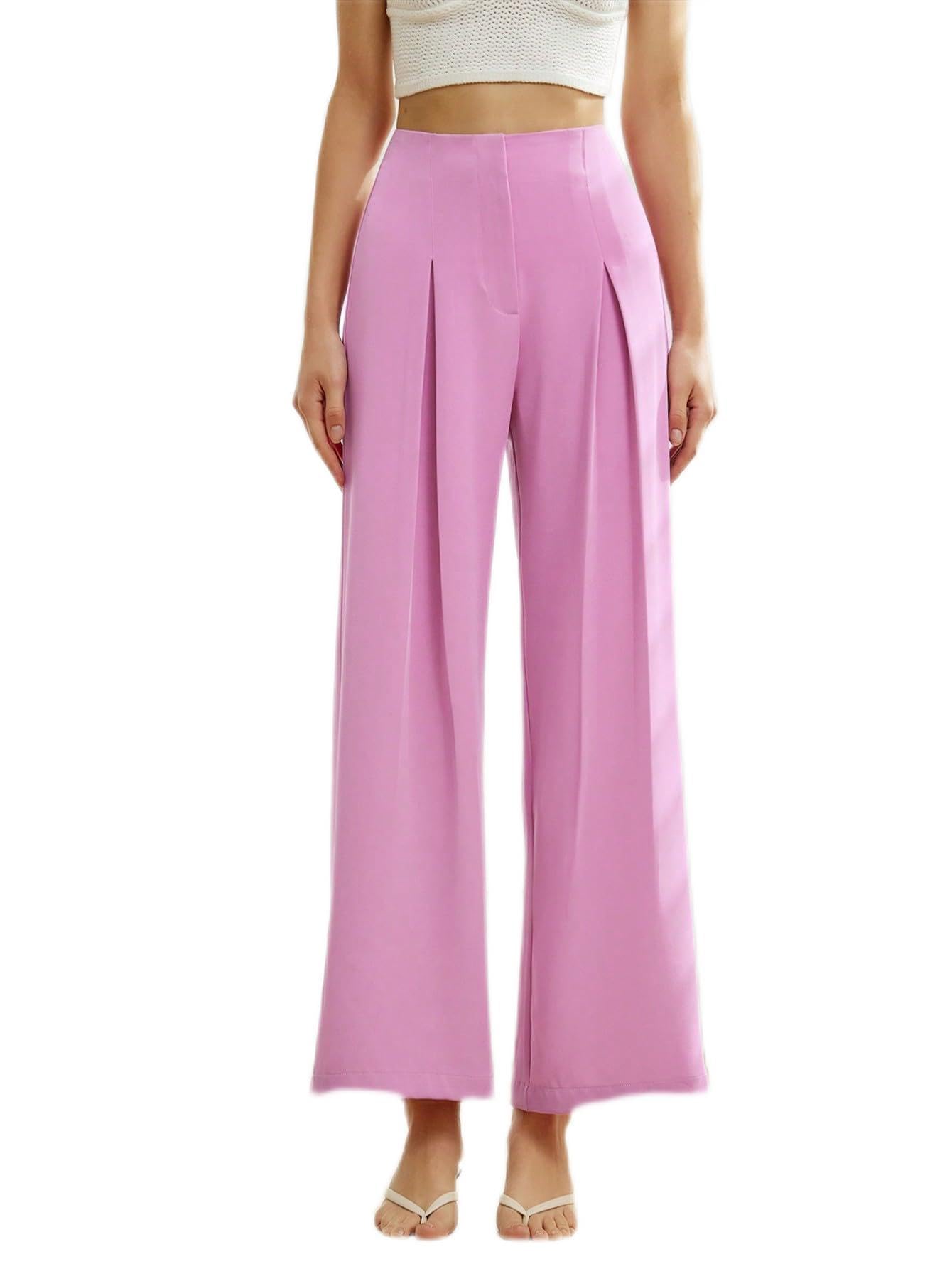 CRYBA Womens Pants High Waist Fold Pleated Detail Wide Leg Pants Pant for Women