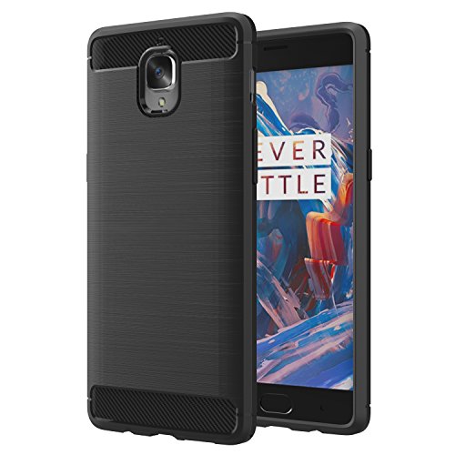 OnePlus 3 / OnePlus 3T Case - MoKo Premium Slim Lightweight Carbon Fiber Design Flexible Soft TPU Bumper Gel Shock Absorption Rubber Protective Case Cover for OnePlus 3 / OnePlus 3T 2016, Black
