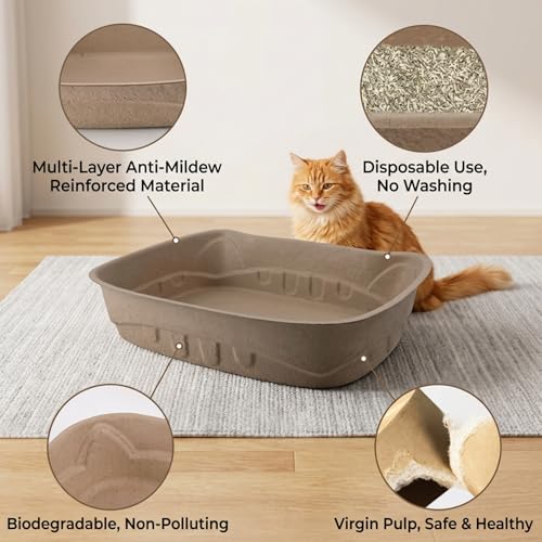 Arenero desechable para gatos en pack de 5 cajas de pulpa ecológica 7