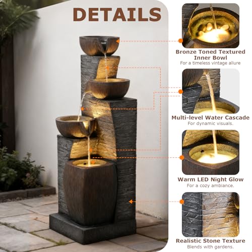 Image of 38.2 inch Tall Water Fountain Outdoor Garden 4 Tiers Modern Fountains