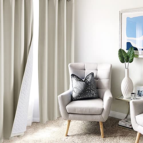 Deconovo Multifunctional Thermal Lined Curtain Eyelet 95 Drop, Blackout Curtain Double Layer, Solid Soundproof Windproof Curtain for Kids Bedroom, 55 x 95 Inch(Width x Length), Light Beige, 1 Panel - Image 2