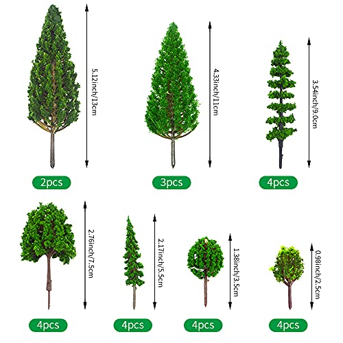 MOMOONNON 25pcs Model Trees Train Scenery Mixed Miniature Trees Artificial Wargame Fake Tree Model Railroad Diorama Supplies Scenery Landscape