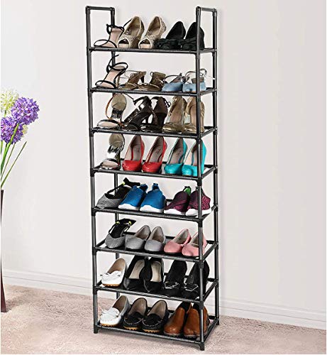 UrMsun 8 Tiers Shoe Rack 16-20 works Sturdy Shoe Shelf Non-woven Fabric Shoe Tower Organizer Cabinet Black Tall Narrow Shoe Rack (8 tiers) - Image 2