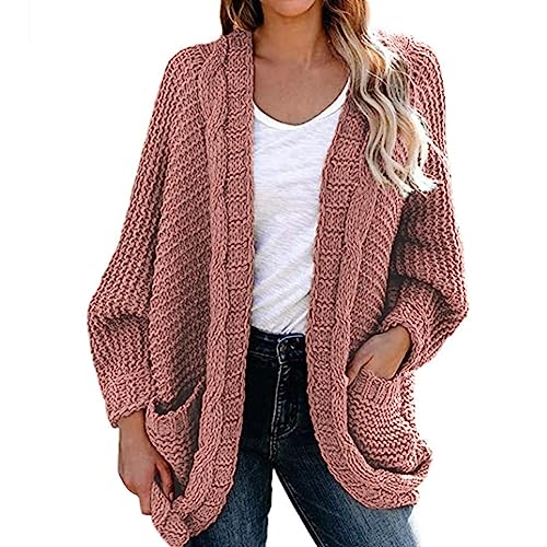Cárdigan de punto para mujer, elegante cárdigan con bolsillos para mujer, otoño e invierno, manga larga, cárdigan ligero, color liso, cálido, abrigo de punto grueso, Rosa., S Cárdigan de punto para mujer, elegante cárdigan con bolsillos para mujer, otoño e invierno, manga larga, cárdigan ligero, color liso, cálido, abrigo de punto grueso, Rosa., S