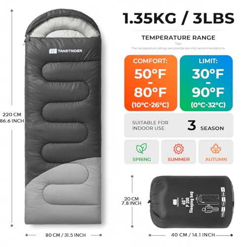 Image of Sleeping Bags for Adults, Camping Sleeping Bag with WaterResistant & TearResistant, Lightweight 3lb Sleeping Bag Warm for Backpacking, Hiking, Summer Camp & Indoor Use - Anti-Snag Zipper