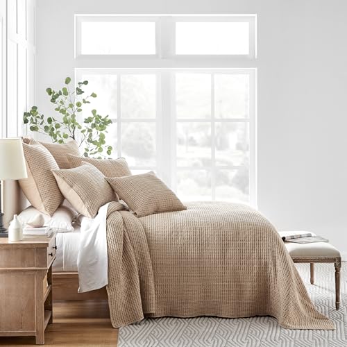 Image of Levtex Home Mills Waffle Queen Bedspread Set (106x106in) with 2 Pillow Shams (26x20in) - Blush - Cotton Waffle Queen Size Bedspread Set - Lightweight, Soft, Pre-Washed