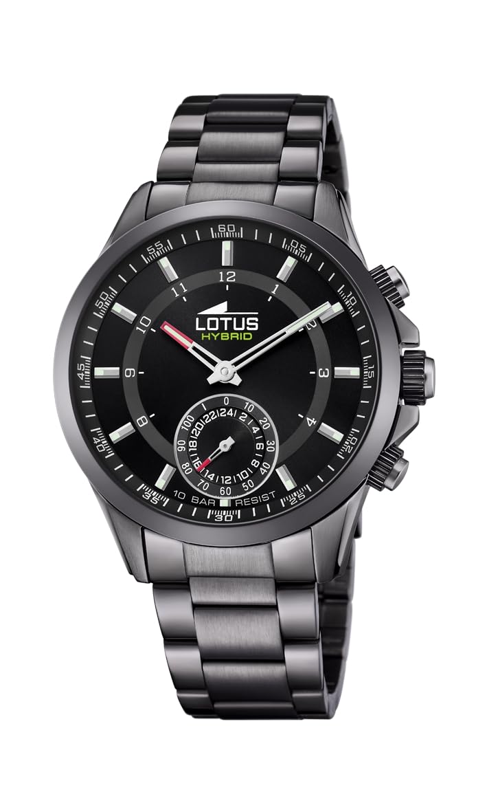 LOTUS Reloj Modelo 18807/2 de la colección Connected, Caja de 43 mm Negro con Correa de Acero Gris para Caballero