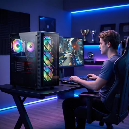 Image of STGAubron Gaming PC Computer Desktop,AMD Ryzen 5 5500 up to 4.2GHz, Radeon RX 580 8G, 16G DDR4, 512G SSD, WiFi 6 5G & BT 5.2, RGB Fan x4, Windows 11 Home