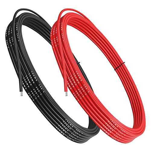 Makerfire Cable de Silicona de Calibre 16 de Baja impedancia Suave y Flexible (8.2 pies de Negro y 8.2 pies de Rojo) (16AWG)