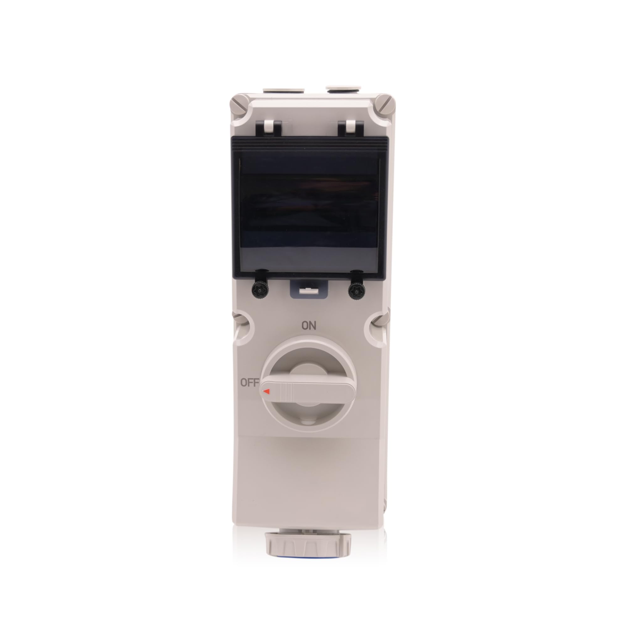 Intratec CEE Wandsteckdose 16A 3-polig IP67 – Schalter abschließbar, DIN-Schiene für LS/FI, vorverdrahtet, 230V AC, Abdeckung transparent, ABS-Gehäuse Grau