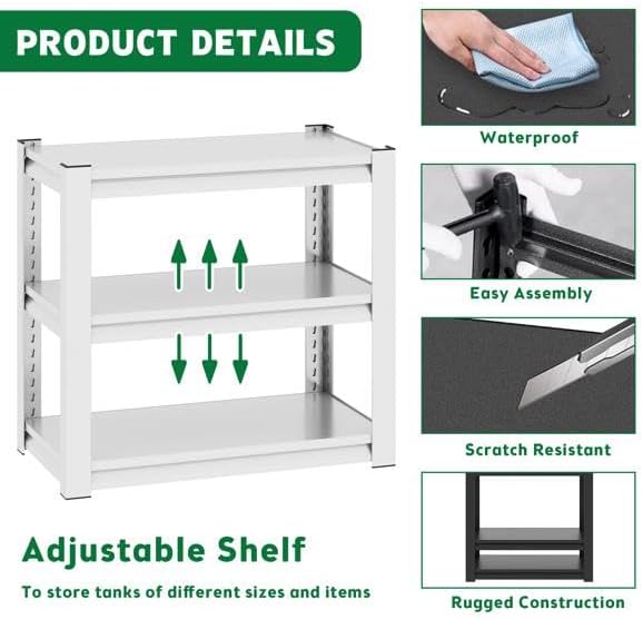 40-50 Gallon Fish Tank Stand – Heavy Duty Metal Aquarium Stand with Adjustable 3-Tier Shelf, 660 lbs Capacity, Reptile Tank & Aquarium Rack for Home or Office (White)
