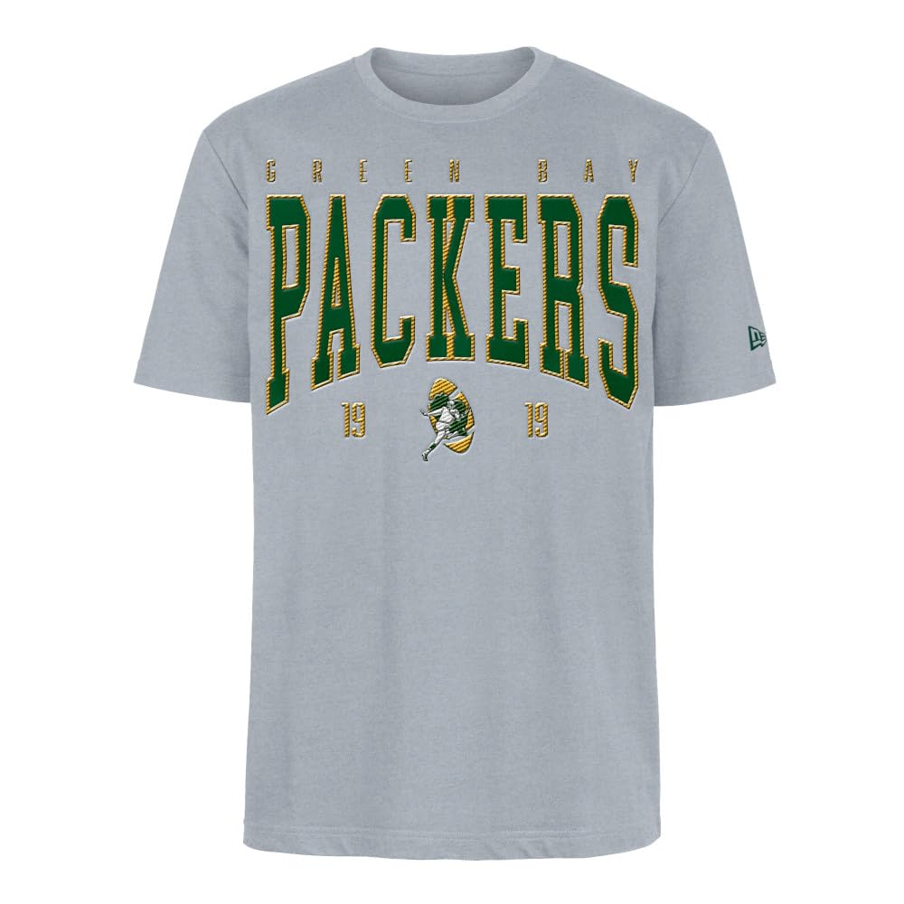 GREEN BAY PACKERS New Era Cap NFL Oversized T-Shirt Satin Applique Patch Logo Heather Gray Unisex