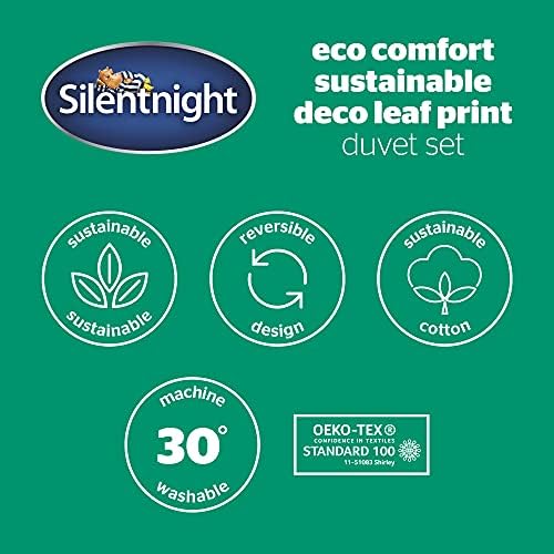 Silentnight Sustainable Art Deco Reversible Sage Green Super Soft Easy Care Cotton Duvet Cover Quilt Bedding Set - Double (200cm x 200cm) + 2 Matching Pillowcase