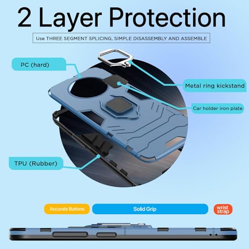 Image of Pikkme Back Cover for Realme 11 Pro /Pro Plus 5G | 360 Protection | Ring Holder | Kickstand | Tough Armor Case (Blue)