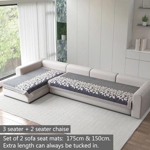 Image of Nendle Superior Velvet Floral Sofa Mat 5 Seater Set Durable Protector for Living Room Mat 3 Seater and 2 Seater, Suitable for L Shape, Sectional and U Shape Sofa (Grey, Pack of 2)