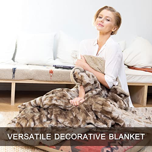 Ailemei Direct Fluffy Faux Fur Full/Queen Size Blanket For Couch, Soft Fuzzy Sherpa Blankets Reversible, Warm Cozy Brushed Furry Big Large Bed Blanket For Fall Winter, Plush Comfy Blanket, Brown #TOP4