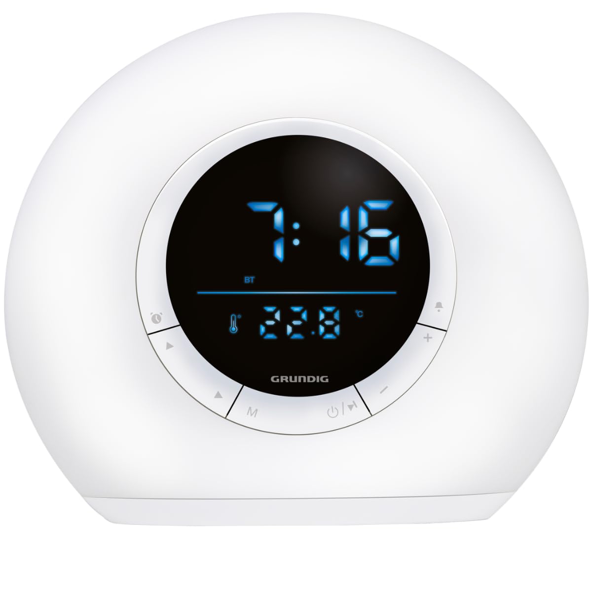 Grundig budzik świetlny, podłączony budzik z radiem i Bluetooth, lampa z wyświetlaczem LED, lampka nocna, kolor biały