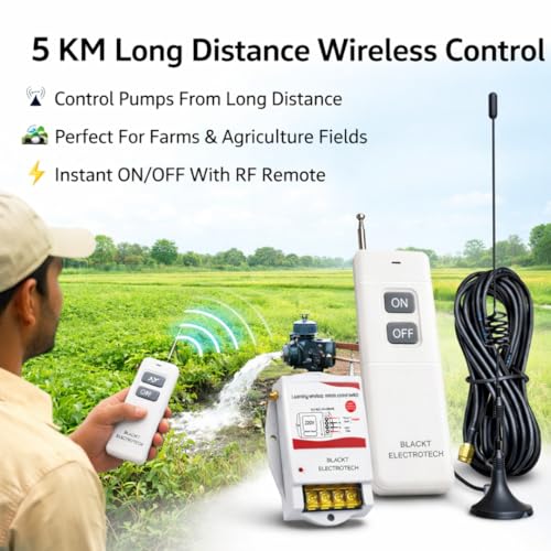 Image of Blackt Electrotech BT16R15 Wireless 230 Volt 5 KM RF Remote Control Switch -30 amps Single Phase for Water Pumps, Motors, and Lighting