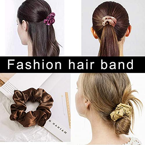 Image of SANNIDHI 3 Pcs Satin Scrunchies for Women, Soft Silk Hair Bands with High-Elastic Core, Non-Slip Hair Ties for All Hair Types Comfortable, Stylish Wrist & Hair Accessories (Beige /Brown /Black)