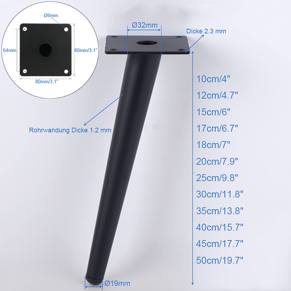 Gambe da tavolo regolabili in ferro nero – 10"-55 cm, set di 4 con viti, perfette per tavolini da caffè, supporti TV, comodini, design durevole ed elegante