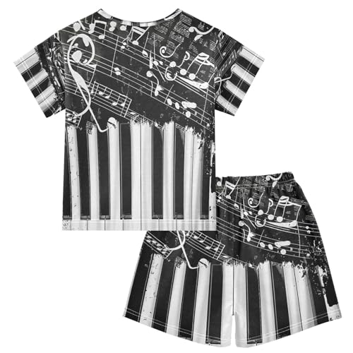 ALAZA Piano Keyboard Music Black White Pajamas Set Short Sleeve Cotton Sleepwear Summer Pjs 2 Piece 5-14Y2