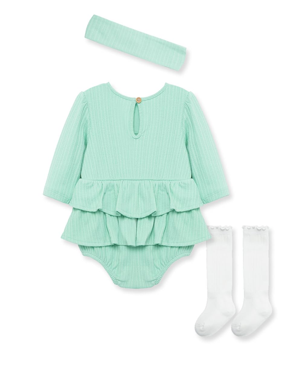 Little Me Simply Clothes for Baby Girls' 100% Organic Cotton Lichen Knit Bubble Set, 6 Months