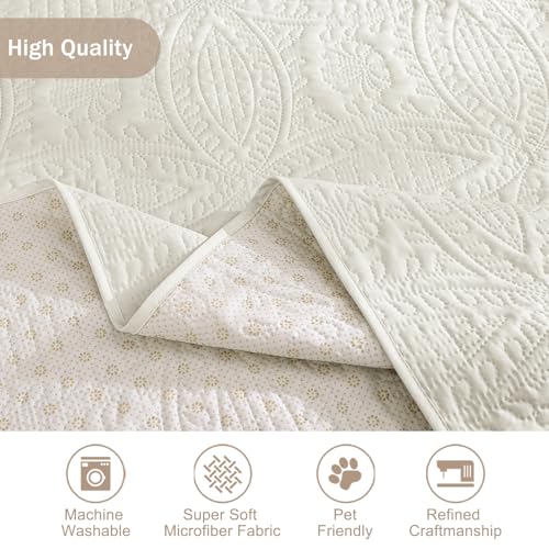 Image of Quilted Grand Sofa Covers for 4 Cushion Couch, Couch Cover for Grand Sofa Washable, Soft Cozy Couch Protector, Oversized Grand Sofa Slipcovers Water-Repellent (Grand Sofa 98 inch, Ivory White)