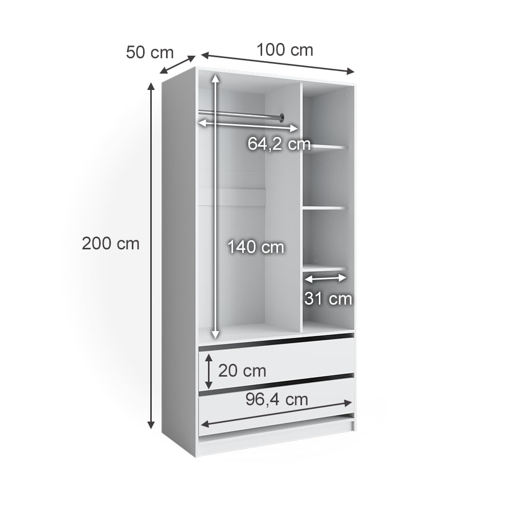 Vicco Armoire pour Enfants Elmo, Blanc, 100x200cm avec 2 tiroirs, adapté au Rangement organisé des vêtements pour Enfants