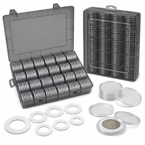 Image of FULLCASE Coin Capsules for Collectors, 168-Piece Storage Case,Fits 20-46mm