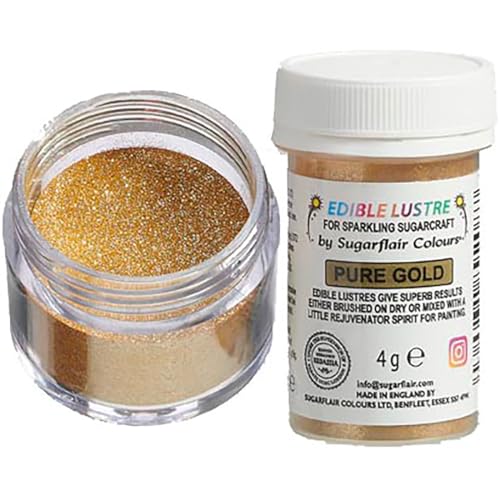 Sugarflair Edible Lustre Glitter Pure Gold - Colorante Alimentario, Polvo Brillante Comestible para Tartas, Pasteles, Cupcakes, Magdalenas, Chocolate, Pastelería, Helados, Postres, Cócteles - 4g