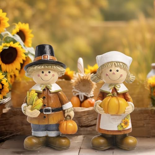 Bechivie FSCSZ01 Fall Thanksgiving Pilgrim Figurine Decor, Resin Fall Statue Gifts thumb #3