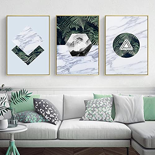 Salon décor à la maison triptyque géométrique pour habiller un grand mur vide