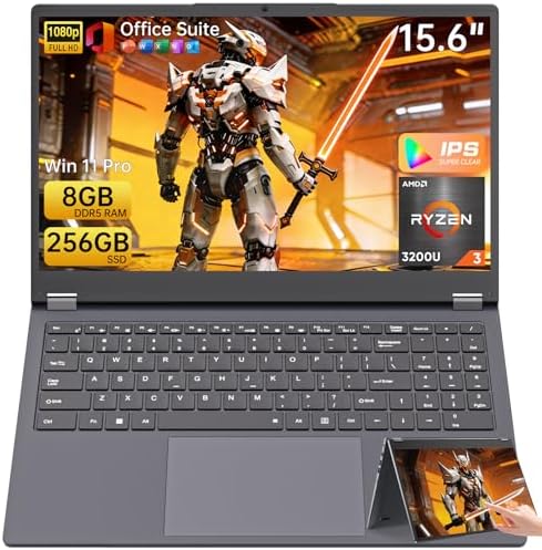 15.6" Laptop Computer, 8GB DDR5 RAM 256GB SSD AMD Ryzen R3 3200U(...