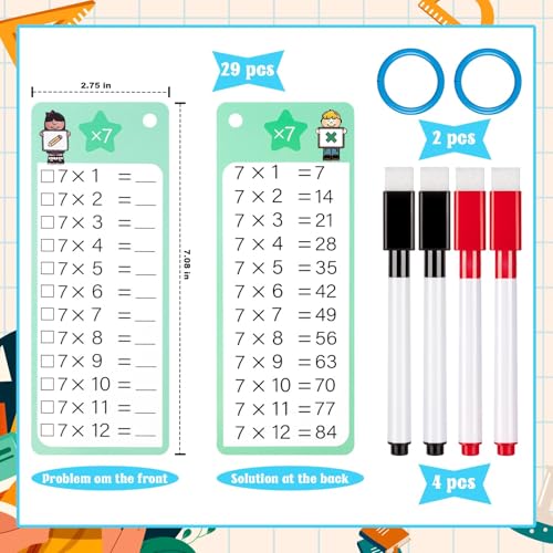 29 Karten 1x1 Lernkarten Multiplikation und Division, Einmaleins Karten mit 4 abwischbaren Stiften & Ringen,Wiederverwendbare Flashcards zum Rechnen Lernen,Rechnen Üben für Schule & Zuhause